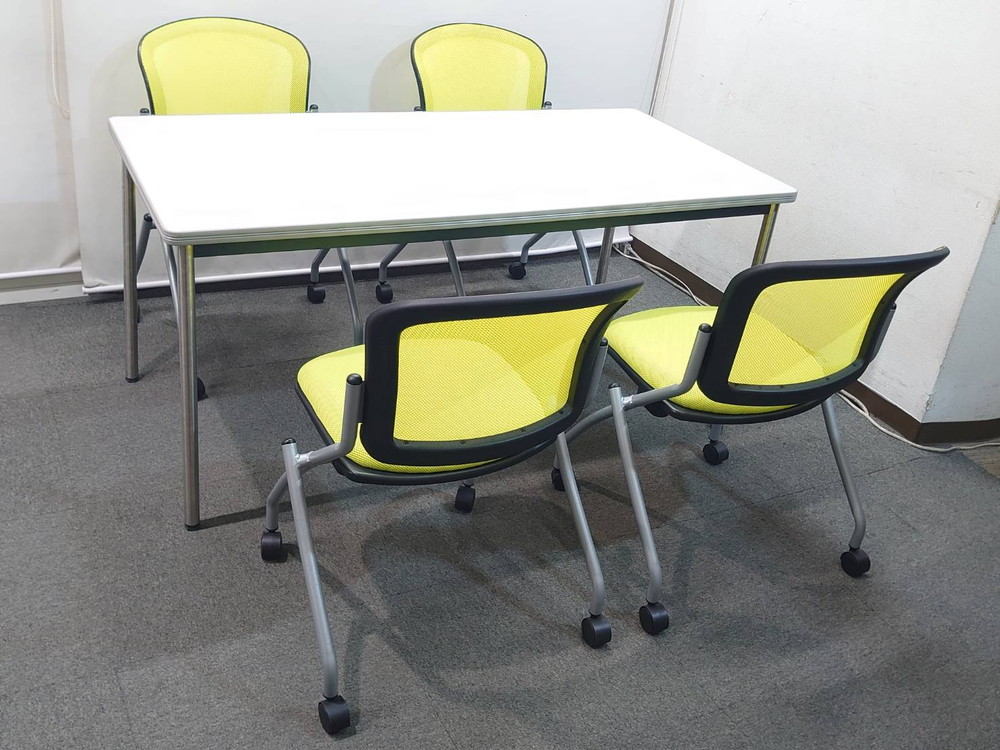 会議テーブルセット 4人用 ミーティングテーブル キャスターチェア DRCP-157MA-W7 中古 - 画像 (5)