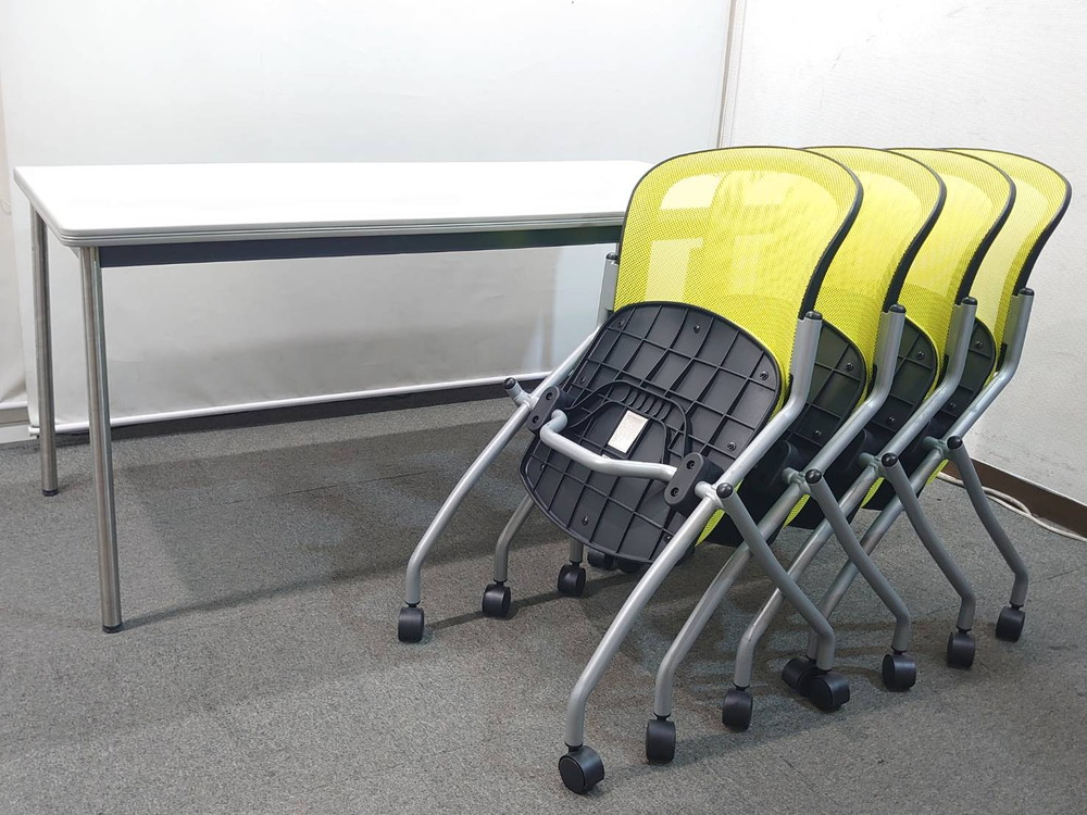 会議テーブルセット 4人用 ミーティングテーブル キャスターチェア DRCP-157MA-W7 中古 - 画像 (6)