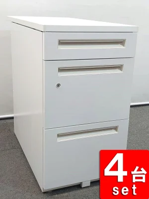地域限定送料無料 脇机 3段 4台セット ウチダ スカエナ カギ付き W400×D800×H720 ホワイト 中古