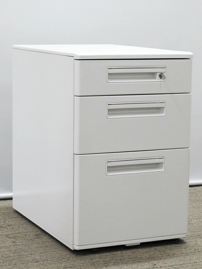 3段ワゴン カギ付き ナイキ ホワイト W395×D600×H610 中古 - 画像 (2)