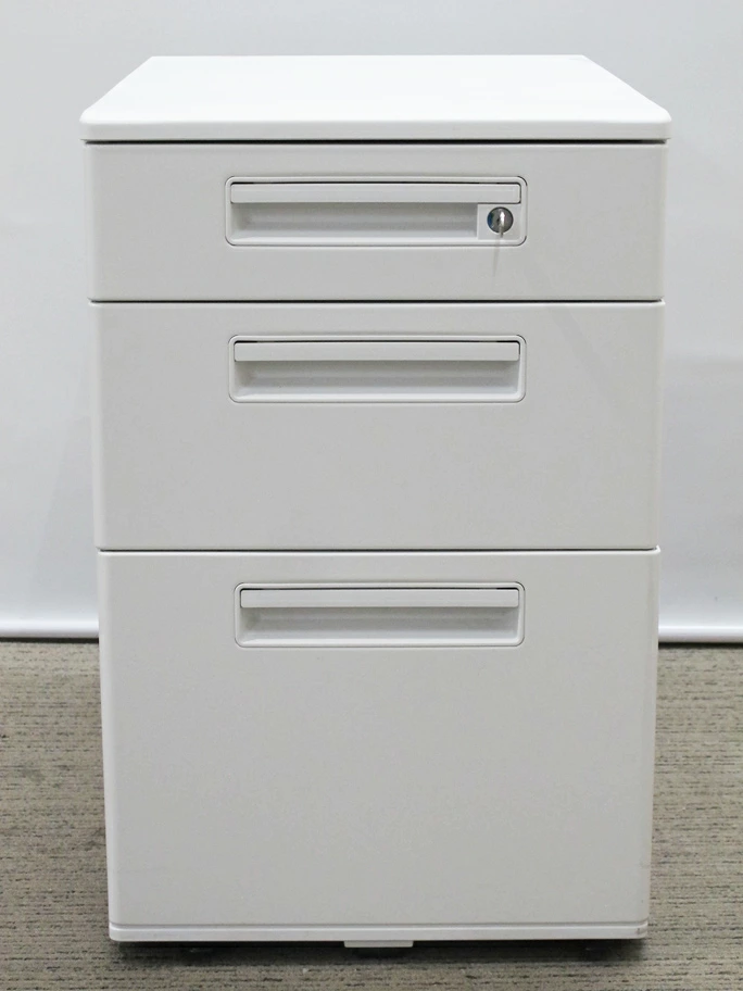 3段ワゴン カギ付き ナイキ ホワイト W395×D600×H610 中古 - 画像 (5)