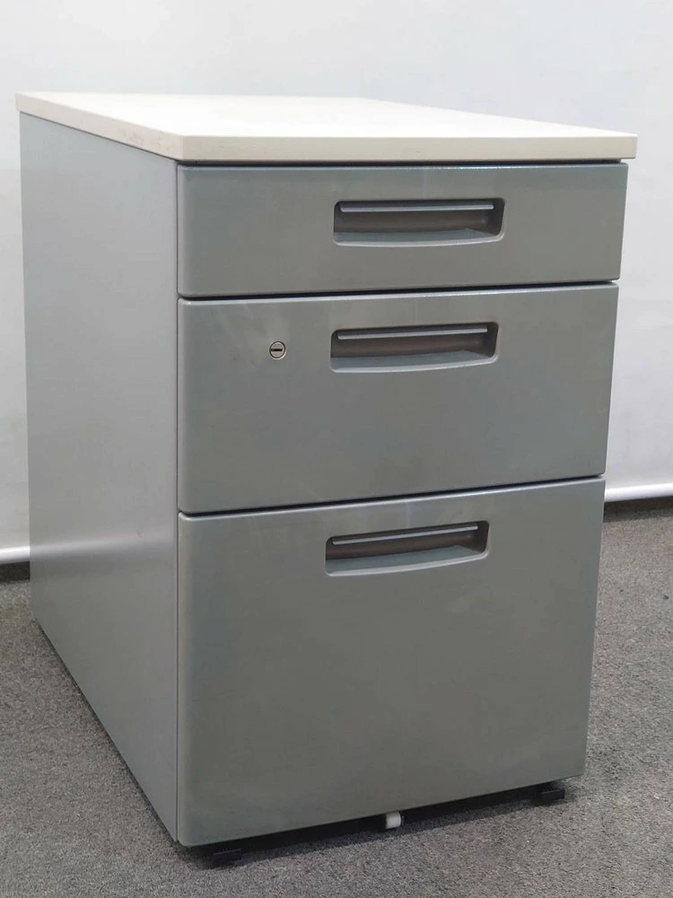 デスクワゴン 3段 キャスター付き コクヨ A46C3 カギ付き W400×D607×H610 グレー 中古 - 画像 (2)