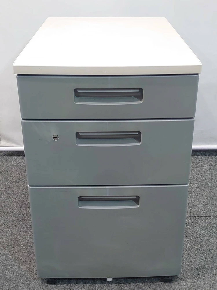 デスクワゴン 3段 キャスター付き コクヨ A46C3 カギ付き W400×D607×H610 グレー 中古 - 画像 (4)