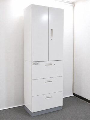 上下書庫 両開き・ラテラル3段 カギ付き プラス L6 ホワイト W800×D450×H2210 中古