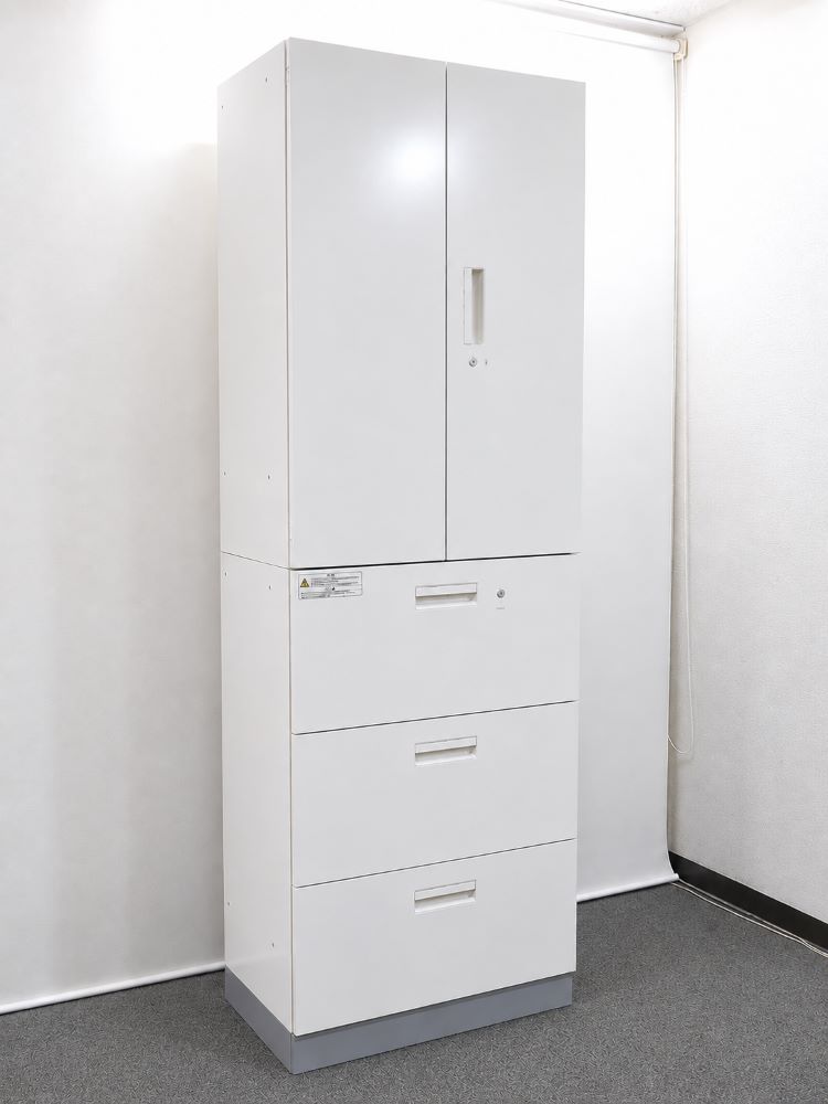 上下書庫 両開き・ラテラル3段 カギ付き プラス L6 ホワイト W800×D450×H2210 中古